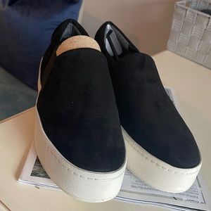 Vince Black Suede Warren Slip-On Platform Sneakers
